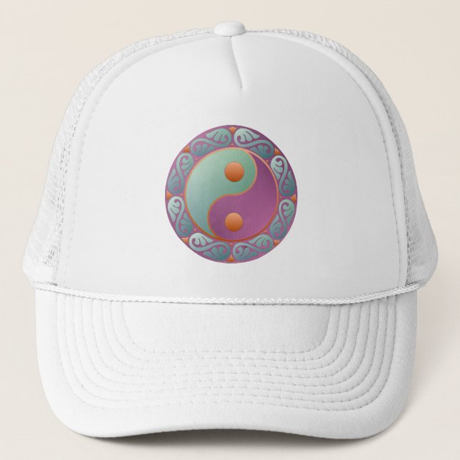 Yin Yang Medallion Violet Turquoise Trucker Hat (Front)
