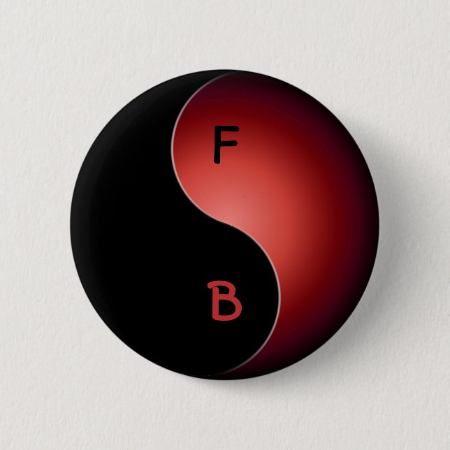 yin yang monogram - red 6 cm round badge (Front)