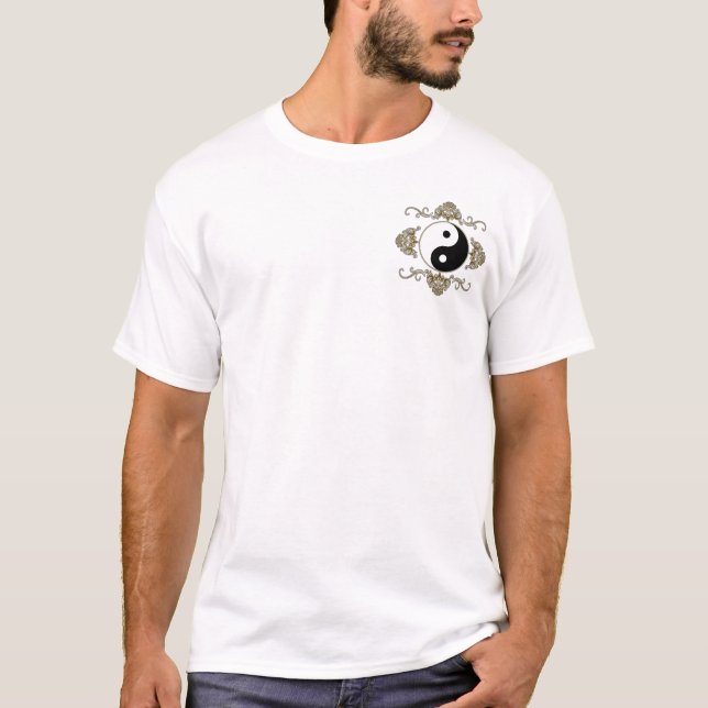 Yin Yang on Front Pocket and on Back T-Shirt (Front)