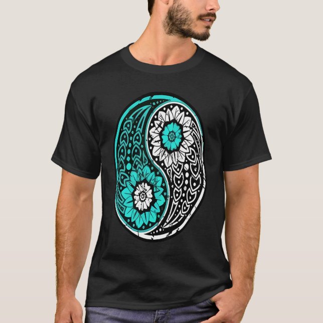 Yin Yang Ornate Namaste Yoga Peace Mindfulness Med T-Shirt (Front)