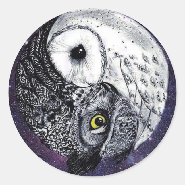 Yin Yang Owls Classic Round Sticker (Front)