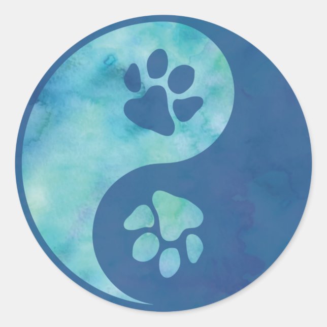 Yin Yang Paw Blue Classic Round Sticker (Front)