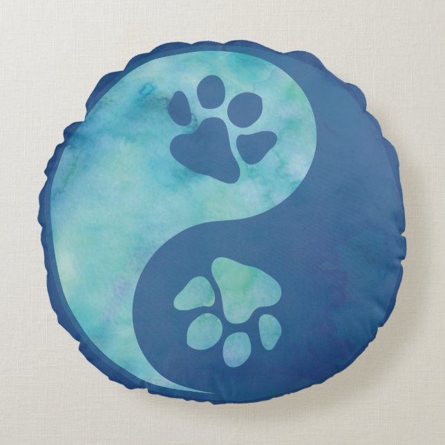 Yin Yang Paw Blue Round Cushion (Front)