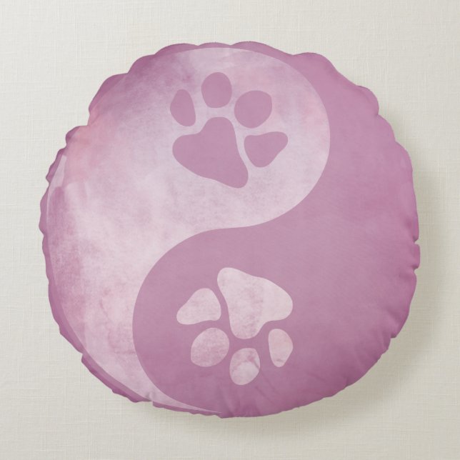 Yin Yang Paw Pink Round Cushion (Front)