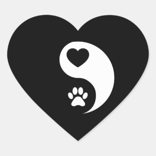 Yin Yang Paw Print Heart Sticker - Pet Lover Gift