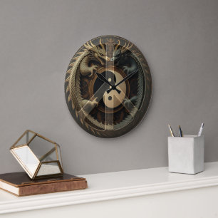 Yin Yang Peace Sign Large Clock