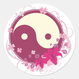 Yin Yang Pink Floral Classic Round Sticker
