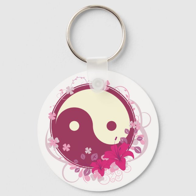 Yin Yang Pink Floral Key Ring (Front)