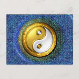Yin-Yang Postcard, Golden Ring and Blue mosaic Postcard
