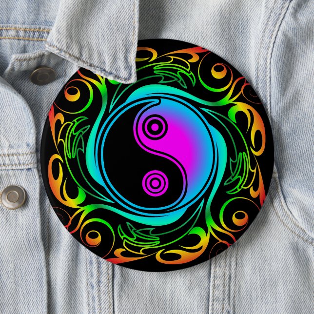 Yin Yang Psychedelic Rainbow Tattoo 6 Cm Round Badge (In Situ)