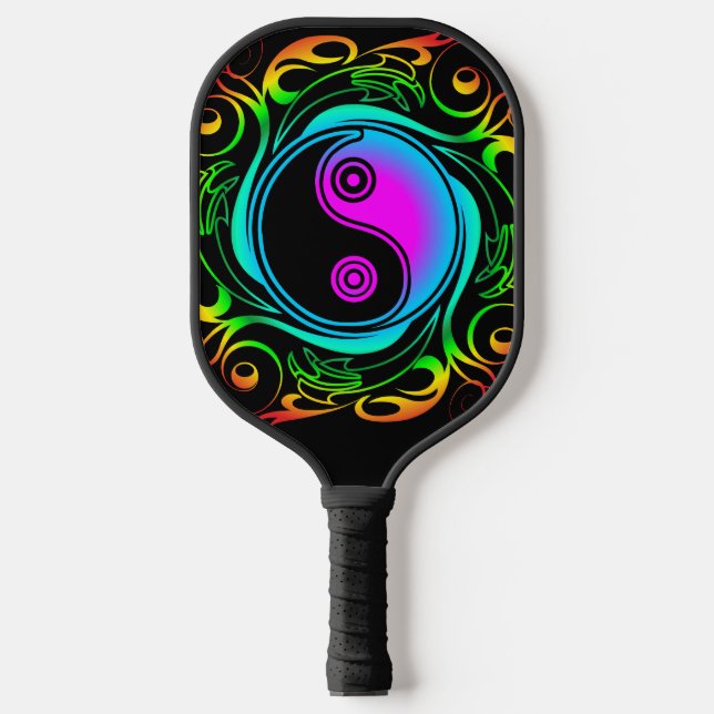 Yin Yang Psychedelic Rainbow Tattoo Pickleball Paddle (Front)