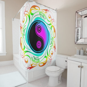 Yin Yang Psychedelic Rainbow Tattoo Shower Curtain