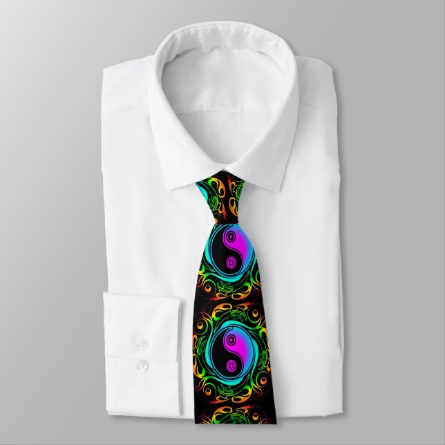 Yin Yang Psychedelic Rainbow Tattoo Tie (Tied)