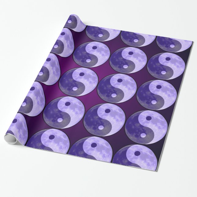 Yin Yang Purple Moon Gift Wrapping Paper (Unrolled)