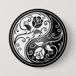 Yin Yang Roses, black 7.5 Cm Round Badge