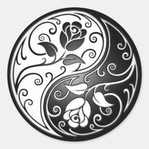 Yin Yang Roses, black Classic Round Sticker
