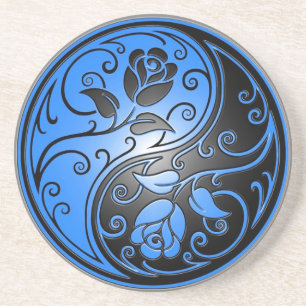Yin Yang Roses, blue and black Coaster
