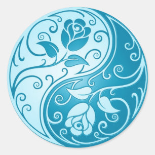 Yin Yang Roses, blue Classic Round Sticker