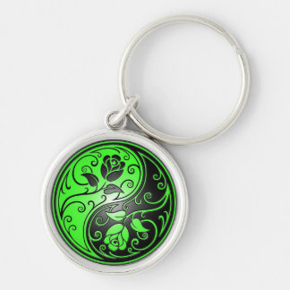 Yin Yang Roses, green and black Key Ring