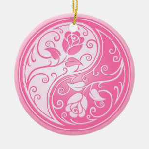 Yin Yang Roses, pink Ceramic Ornament