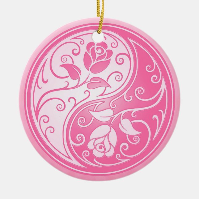 Yin Yang Roses, pink Ceramic Ornament (Front)