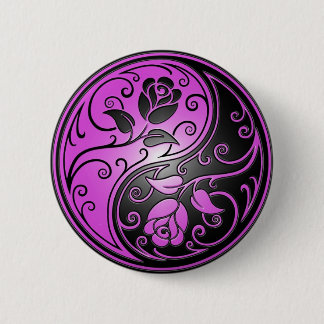 Yin Yang Roses, purple and black 6 Cm Round Badge