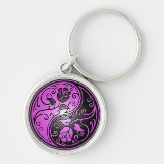 Yin Yang Roses, purple and black Key Ring