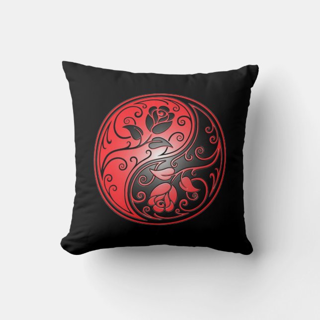 Yin Yang Roses, red and black Cushion (Front)