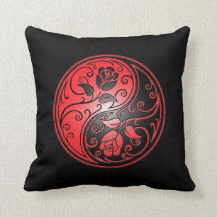 Yin Yang Roses, red and black Cushion