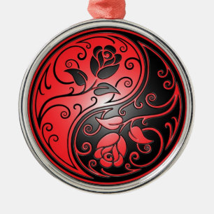 Yin Yang Roses, red and black Metal Tree Decoration