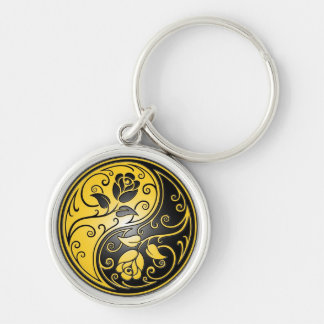 Yin Yang Roses, yellow and black Key Ring
