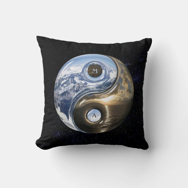 Yin Yang Sea Mountains With Your Monogram Cushion (Front)