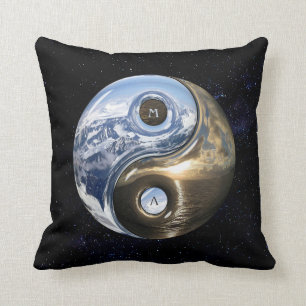 Yin Yang Sea Mountains With Your Monogram Cushion