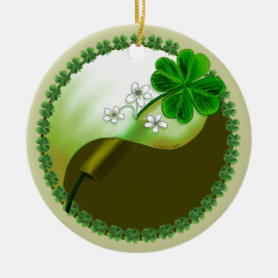 Yin Yang Shamrock Ceramic Tree Decoration