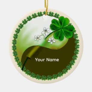 Yin Yang Shamrock Ceramic Tree Decoration