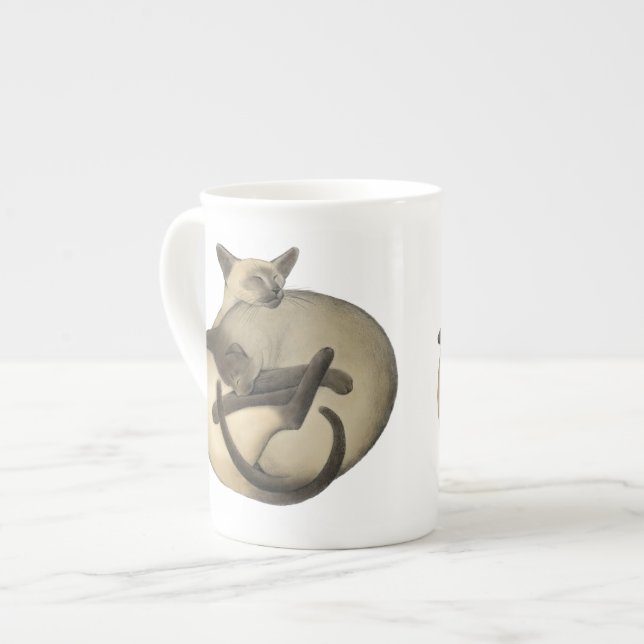 Yin Yang Siamese Cats Bone China Mug (Front Left)
