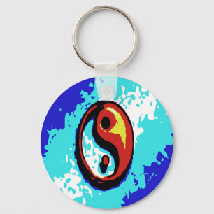 Yin Yang Sign Red and Blue Artistic Key Ring