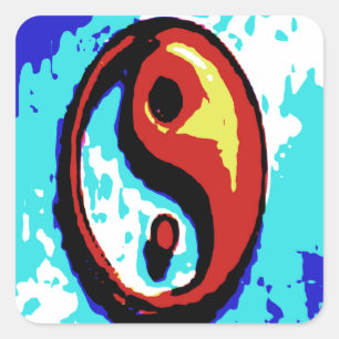 Yin Yang Sign Red and Blue Artistic Square Sticker