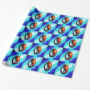 Yin Yang Sign Red and Blue Artistic Wrapping Paper