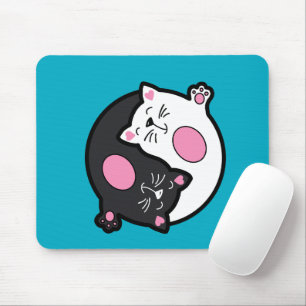 Yin Yang Sleeping Cats In Black And White Mouse Pad