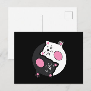 Yin Yang Sleeping Cats In Black And White Postcard
