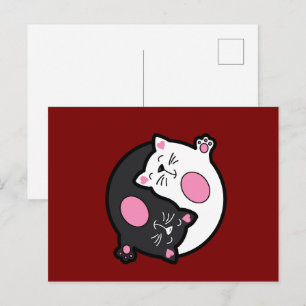 Yin Yang Sleeping Cats In Black And White Postcard