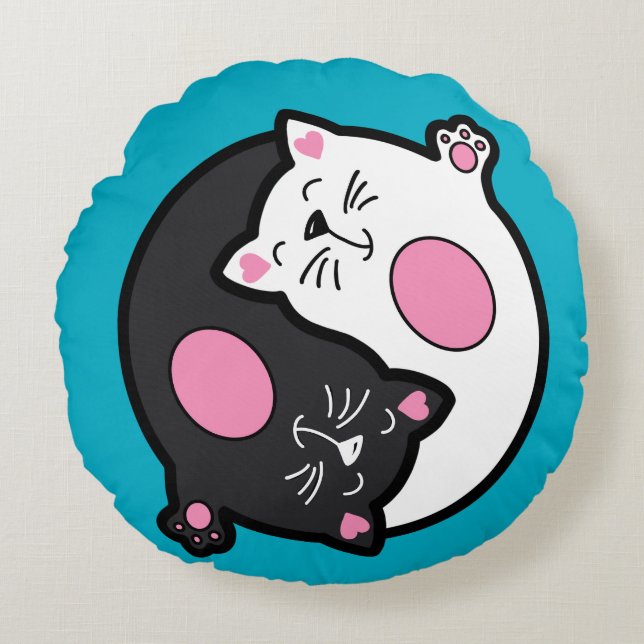 Yin Yang Sleeping Cats In Black And White  Round Cushion (Front)