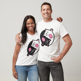 Yin Yang Sleeping Cats In Black And White T-Shirt
