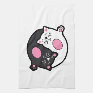 Yin Yang Sleeping Cats In Black And White Tea Towel