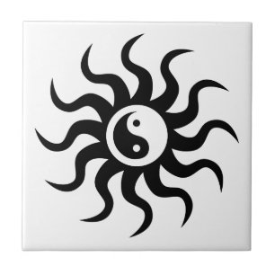 Yin-Yang Sun-Black/White Ceramic Tile