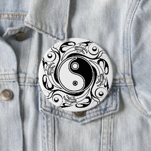 Yin & Yang Symbol Black and White Tattoo Style 10 Cm Round Badge