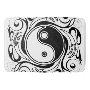 Yin & Yang Symbol Black and White Tattoo Style Bath Mat