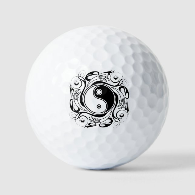 Yin & Yang Symbol Black and White Tattoo Style Golf Balls (Front)