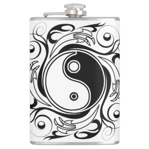 Yin & Yang Symbol Black and White Tattoo Style Hip Flask